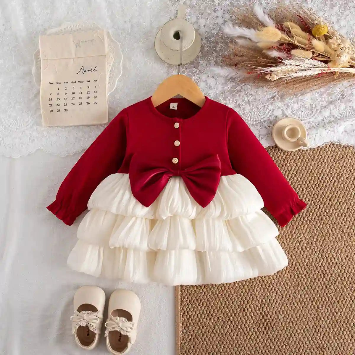 Sasha Spring And Autumn New Red Bow Baby Girl Dress