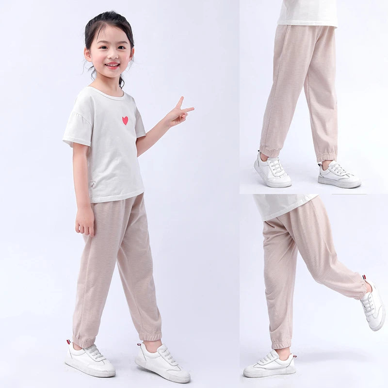 Víctor Cotton Thin Breathable Pants Kids Solid Color Trousers