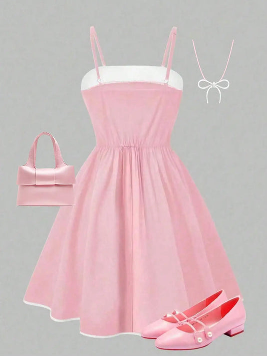 Girls' dress summer outfit; children's summer bow dress; girls' medium and large dress