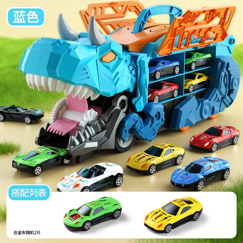 Dinosaur Toys for Kids Boys Ages 3-5, Car Track Set Dinosaur Transport Truck with Diecast Cars