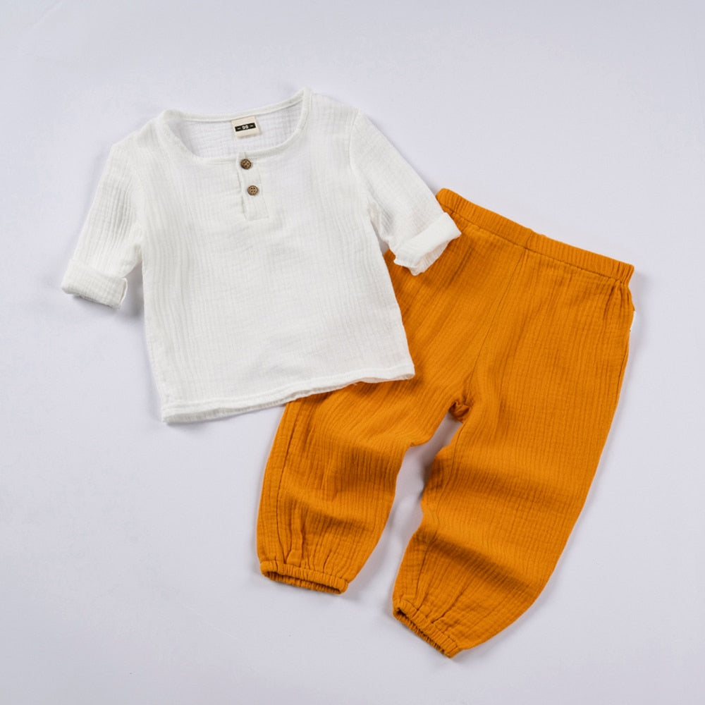 Organic Outfits Cotton Solid Long Sleeve Loose Children Two Piece Set - GuGuTon