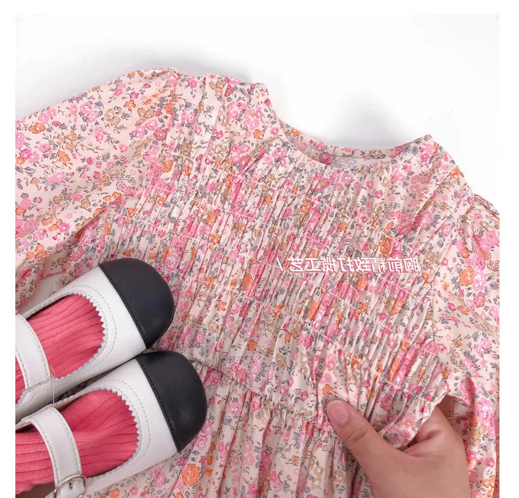 Girls Casual Dresses Floral Crease Sweet Dress Kids Clothes Princess Dress Girls 3 To 7 Years Flower Girl Dresses for Weddings