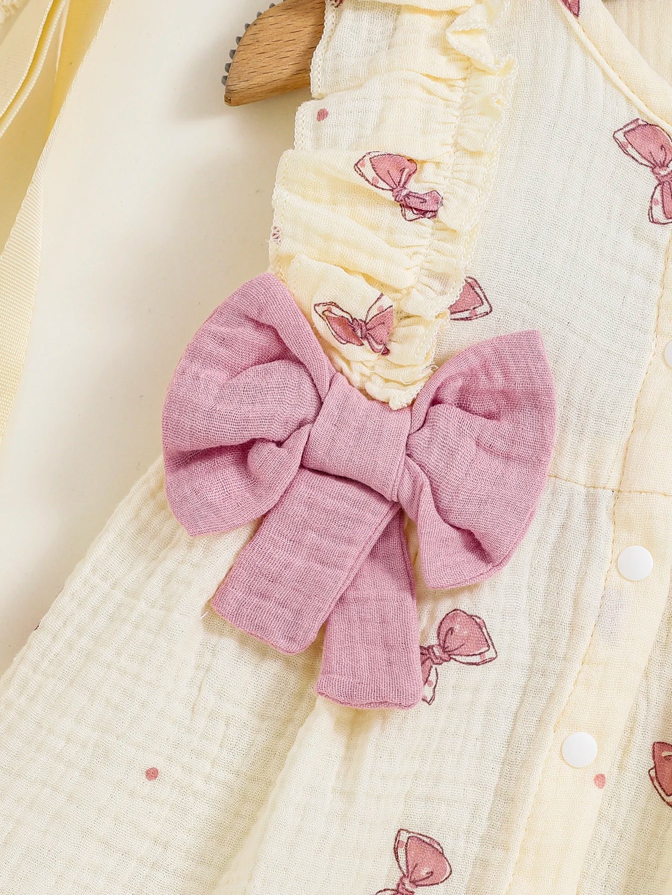 2Pcs Baby girl Dress Round neck Bow print Ruffle Edge Dress+Hat Set