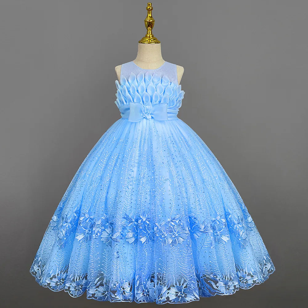 Teenager Girl Long Elegant Dress for Young Girls Flower Girl Princess Dresses Wedding pink Formal Clothes From 4 to12 Years
