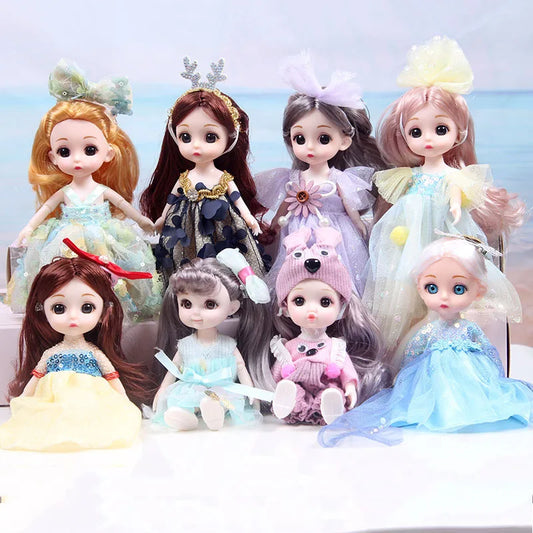 17CM Movable Joint Doll Girl Dress Up Dollhouse Makeup DIY Toys Cute Safety Baby 3D Doll Babies Toddler Princess Beautiful Gift