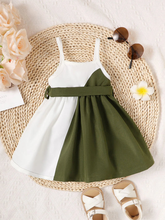 Baby Girl Summer Dress with Suspenders and Color Blocks