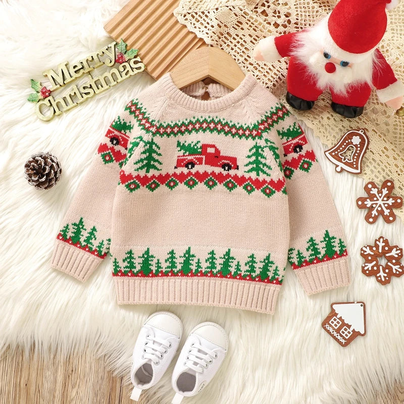 Luis Long Sleeve Round Neck Truck Print Sweater