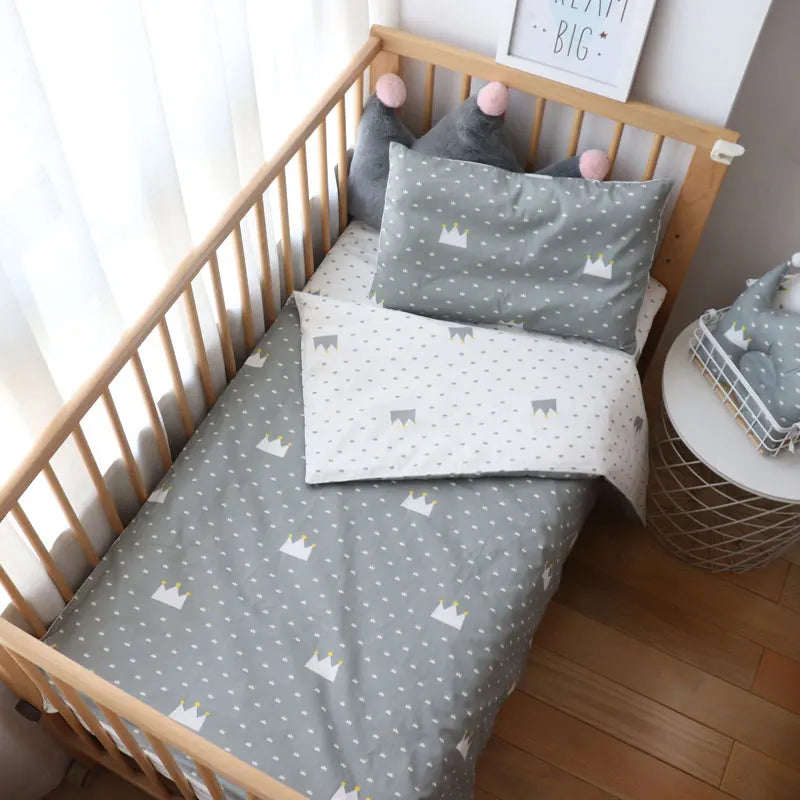 Newborns Pure Cotton Crib Kit Cot Linen Duvet Cover Bedding Set