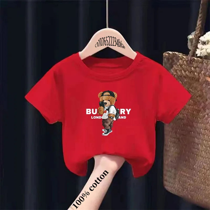 María Bear Print Brand Sleeve Tops Girls