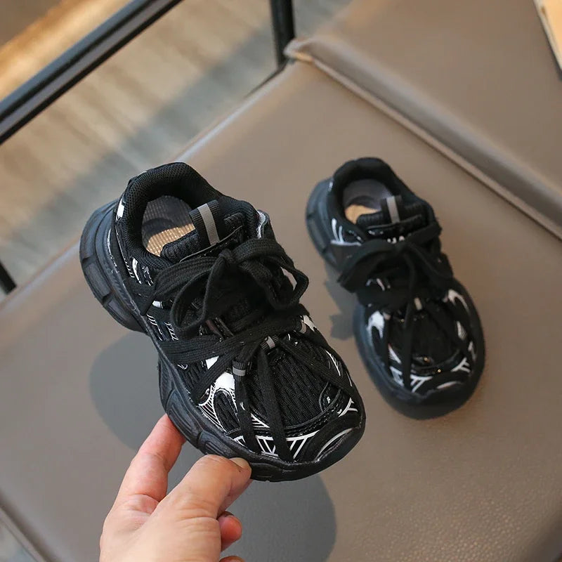Kids Shoes for Boy School Black Beige Versatile Sports Shoes for Girls Fashion Causal Patchwork Children Mesh Chunky Sneakers