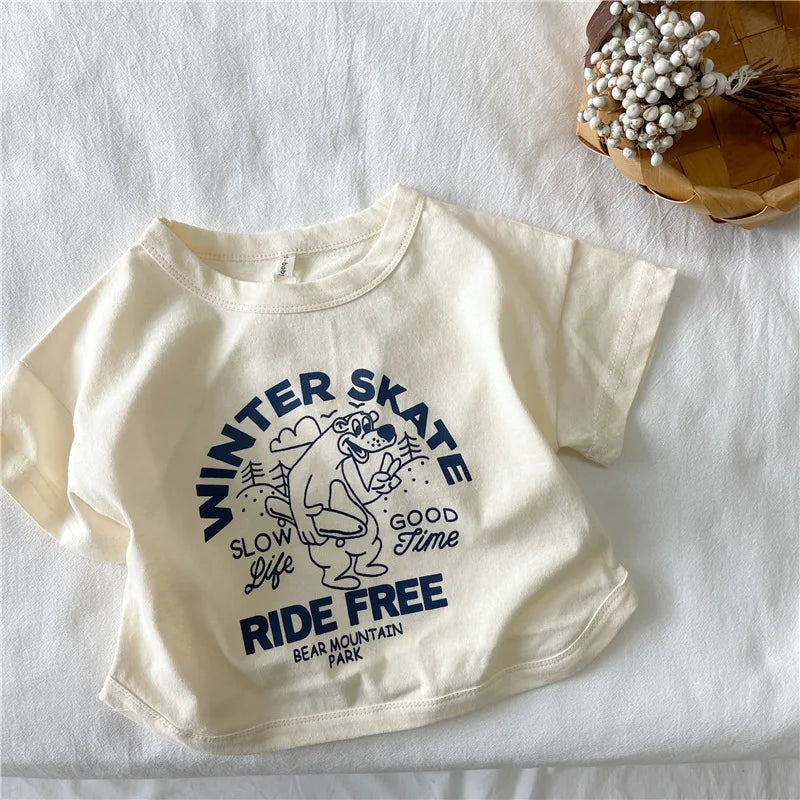 Ezra New Clothing Cartoon Letters Tees