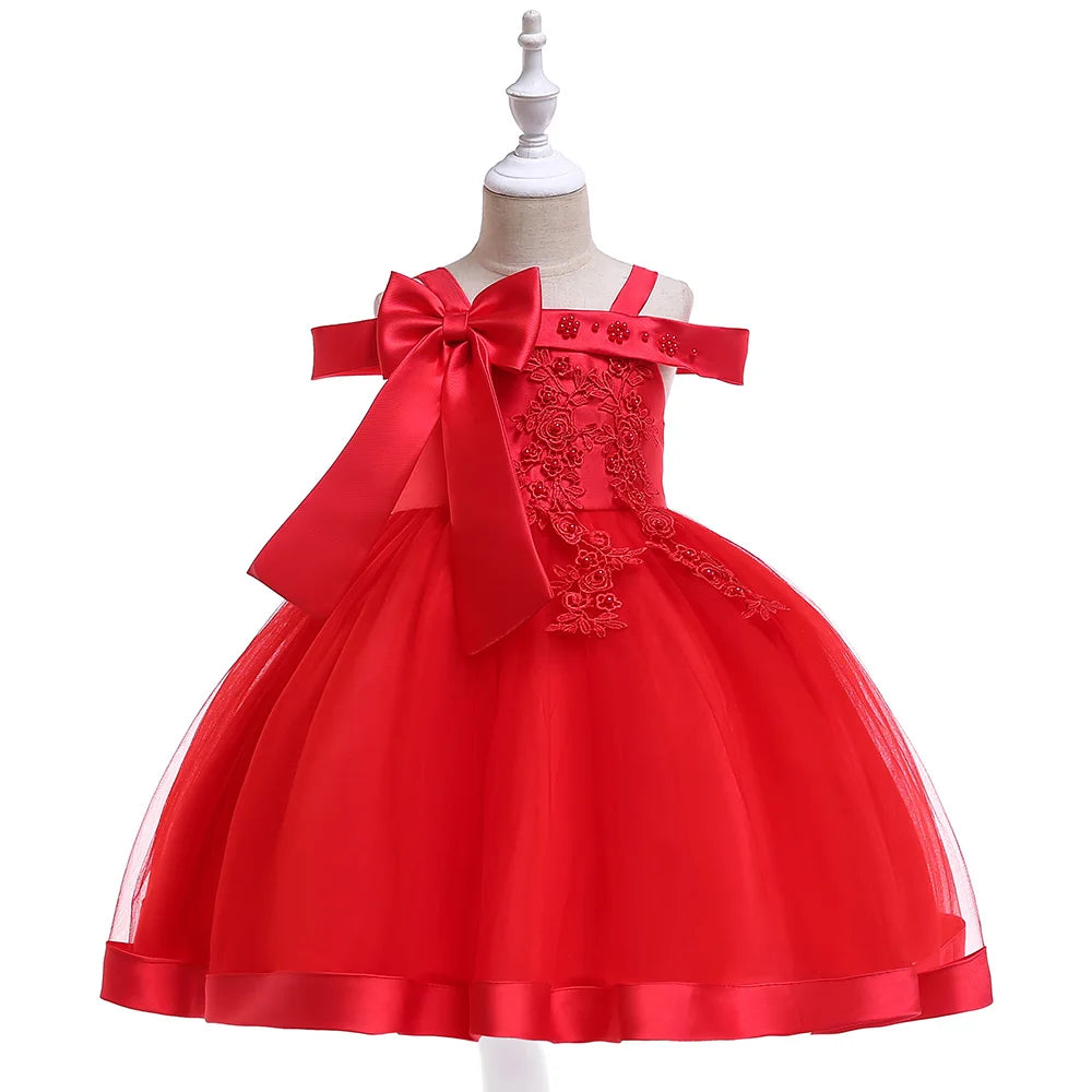 Kids Christmas Party Dresses For Girls Appliques Flower Elegant Wedding Dress