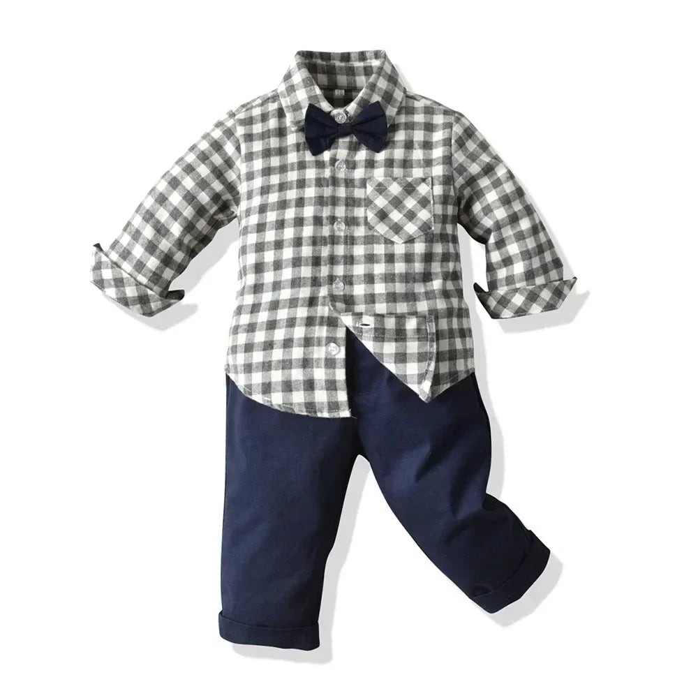 Plaid Pants Set for Boys 0 to 3Y with Bow Tie