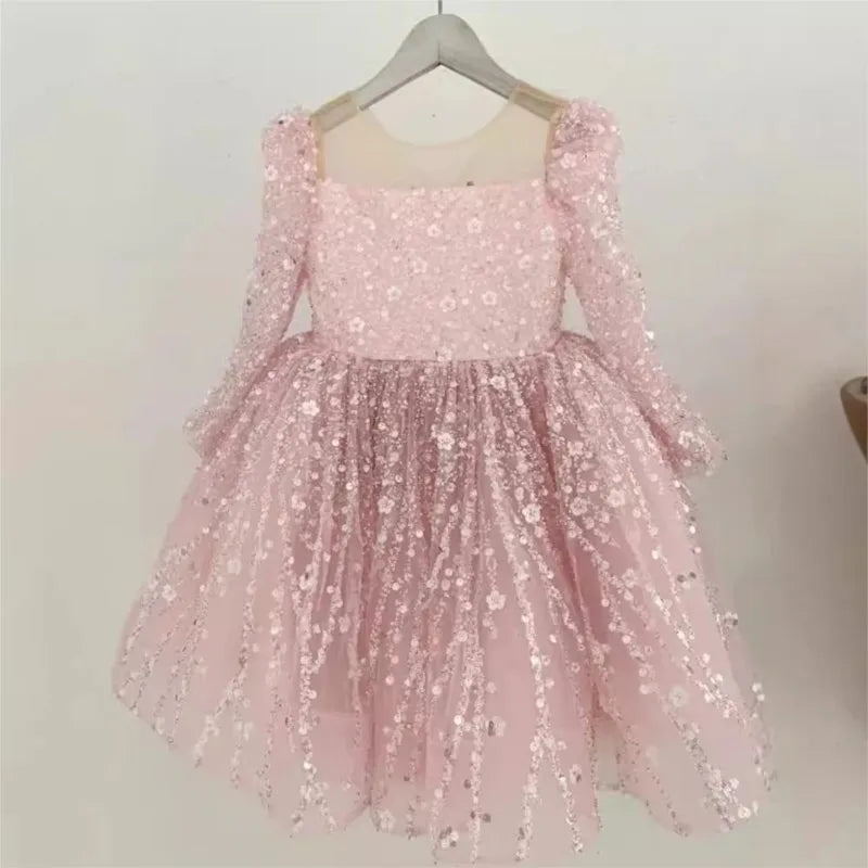 Baby Girl Princess Sequins Ball Gown Dress Infant Toddler Long Sleeve Dress