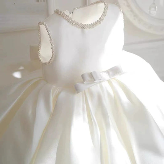 Baby Girl Dress For 1st Birthday, Piano Performance In White Princess Dress
