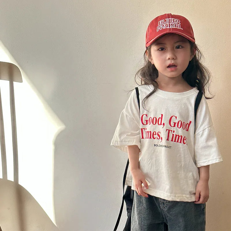 Emma Fashion Loose Children Letter Print Tees Kid Casual