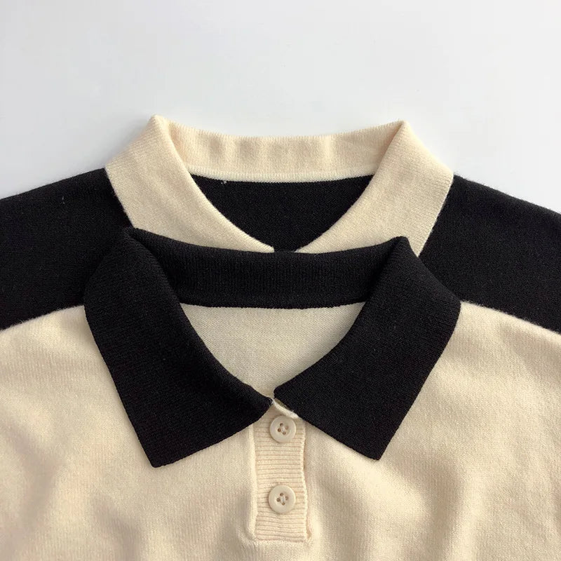 Richard Button Striped Polo Knit Sweater