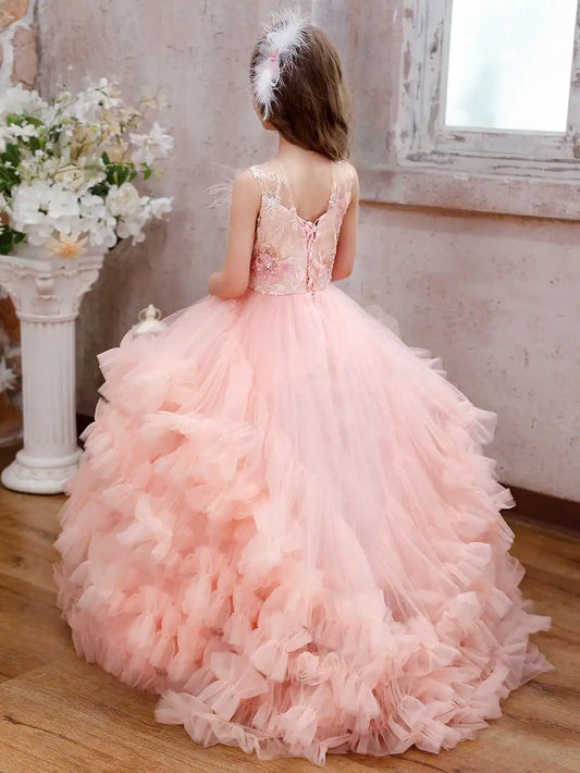 Floral Embroidered Lace Dress for Girls - Perfect for Events