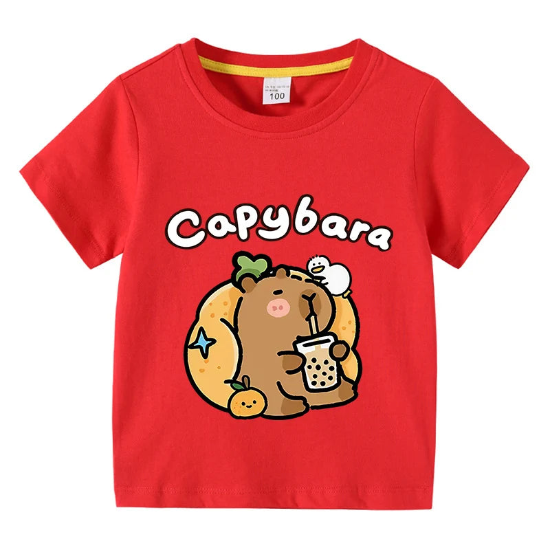 Carlos Cute Capibara Round Neck Tees