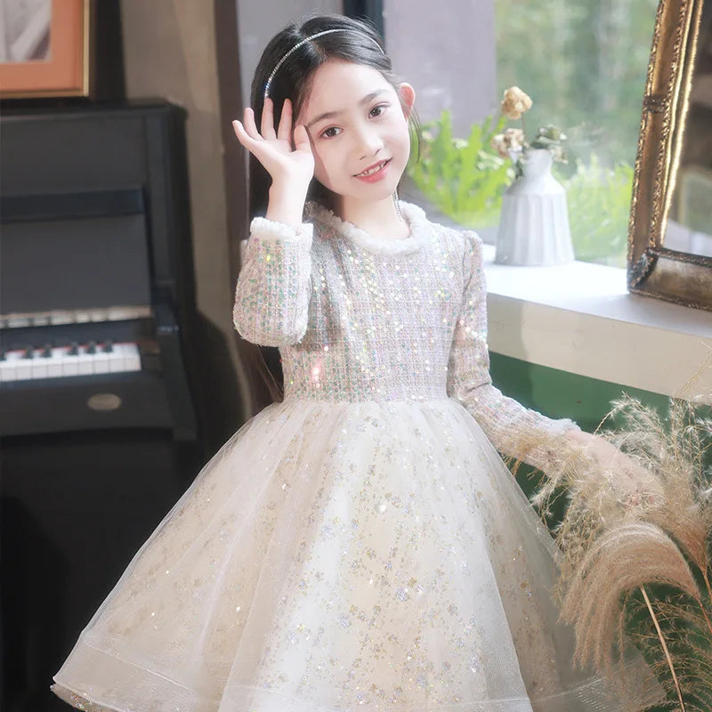 Girl's Dress Entry Lux Elegant Princess Dress Host Piano Playing Flower