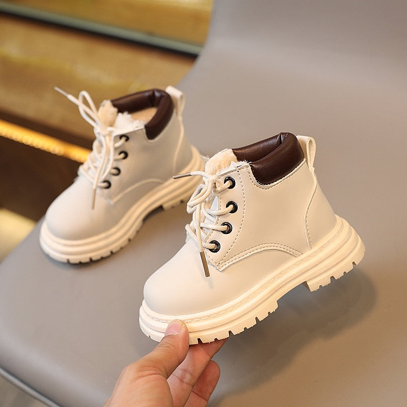 Boots with Fur 1-6 Years Boys Girls Leather Shoes with Plush - GuGuTon