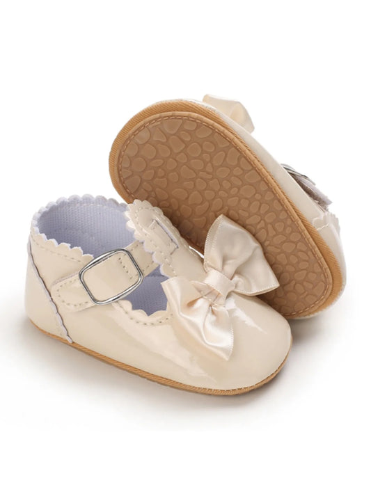 Baby Girls Shoes Classic Bowknot Rubber Sole Anti-slip PU Girls Dress Shoes