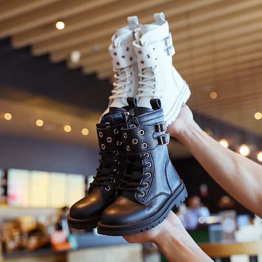 Kids Boots for Girls 2023 Autumn New British Style Soft Leather Cotton Boots