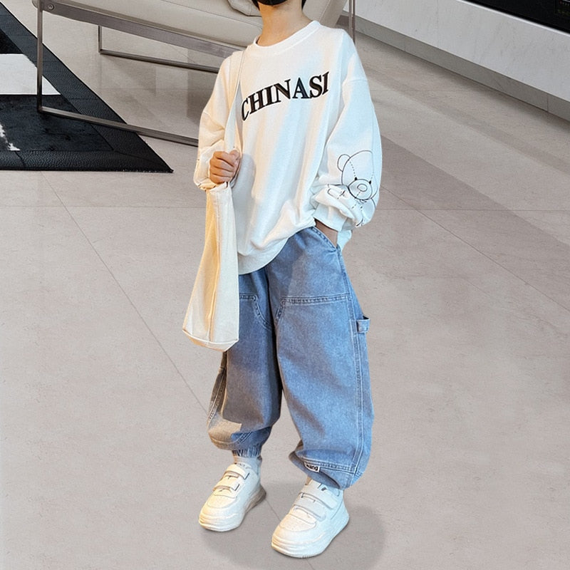 Luzu Kids Boys Cotton Teenage Loose Harem High Quality