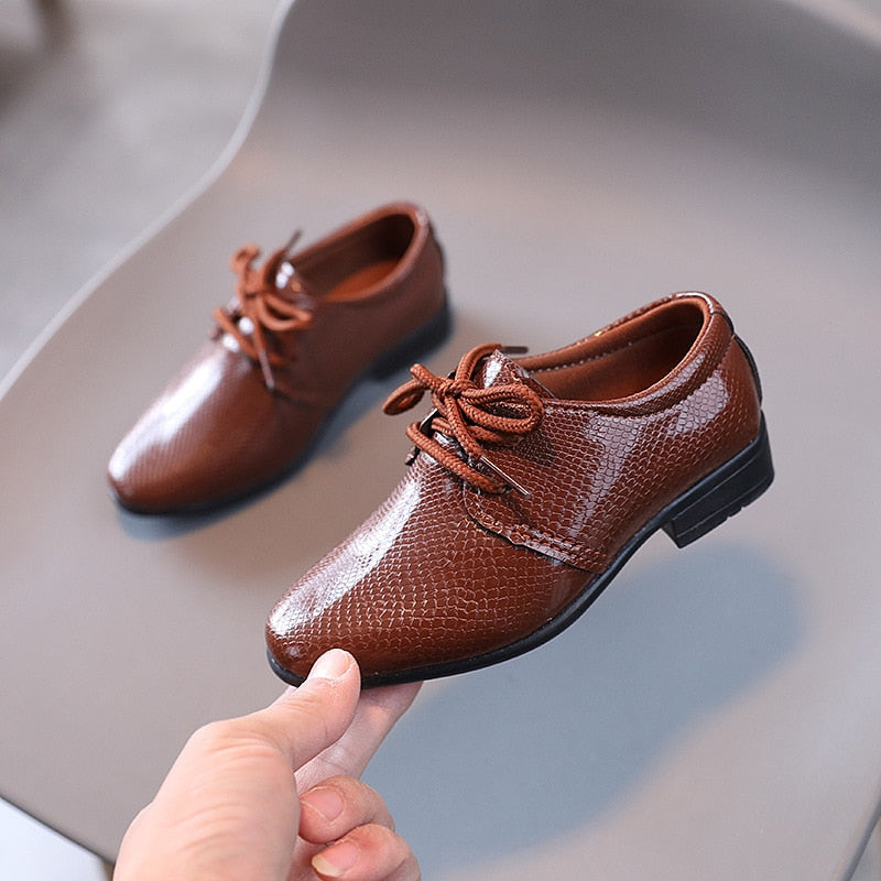 Child Boys Black Leather Shoes Britain Style for