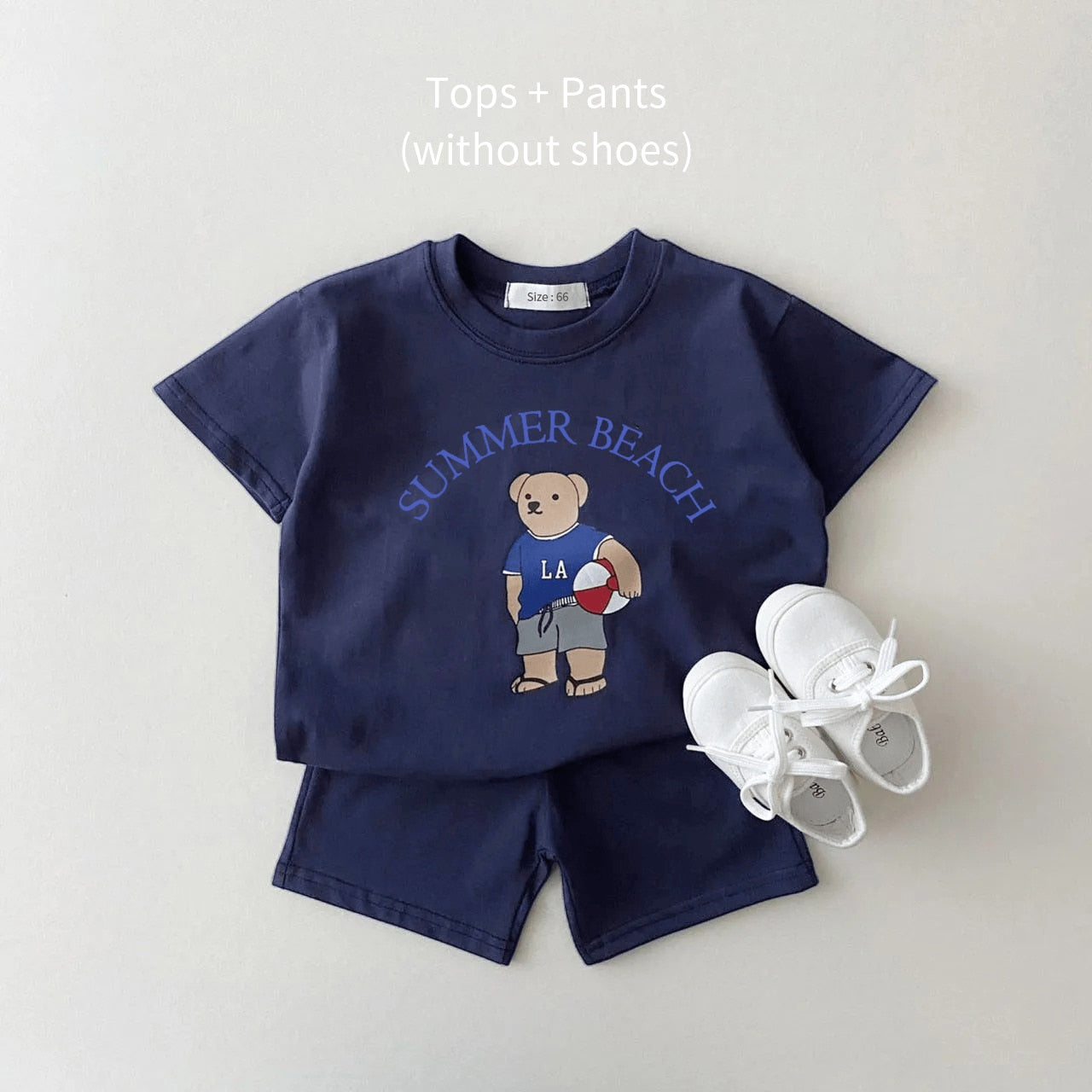JOSH Summer Embroidered Bear T-shirts + Casual Shorts - GuGuTon