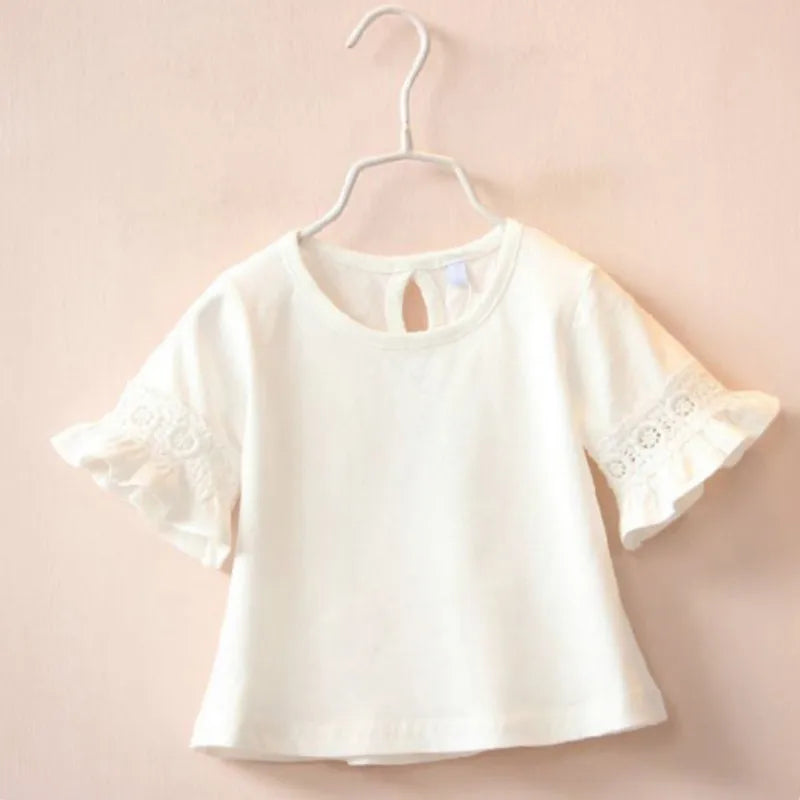 Carla Sleeve T-Shirts Print Lace Tops Kids Tops Casual Crew