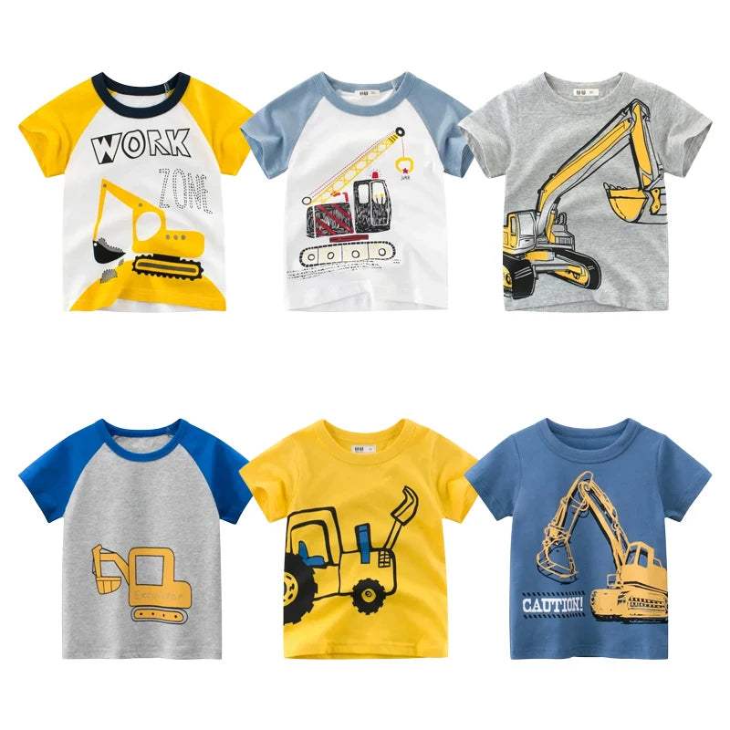 Kaze Cartoon Print Infant Boy Excavator Tees