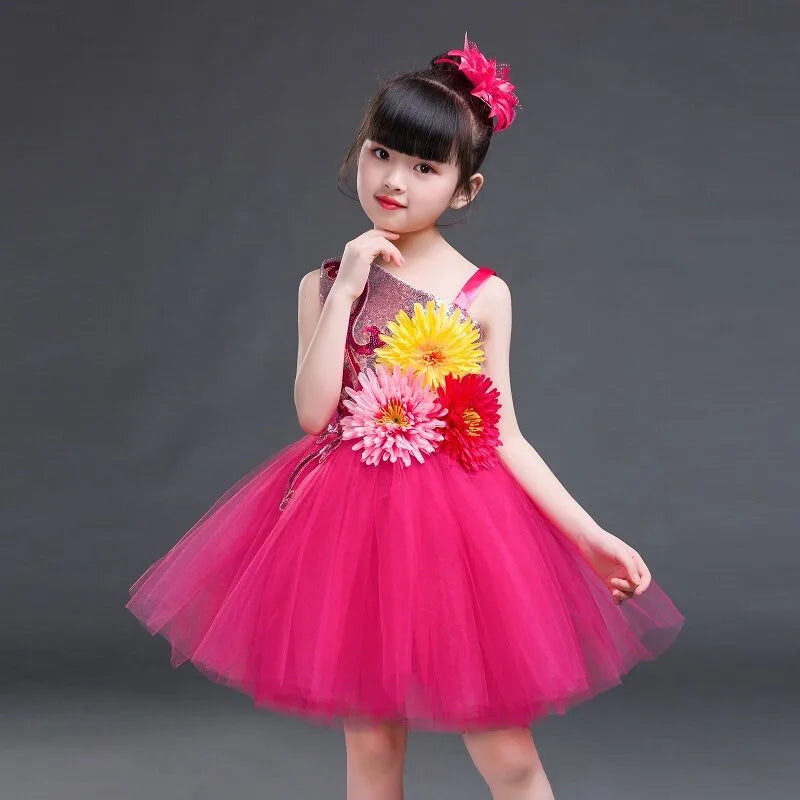 Multicolored Dance Dress Girls Modern Dance Costume Girls Contemporary Freestyle Dance Dress Girls Vestidos De Fiesta