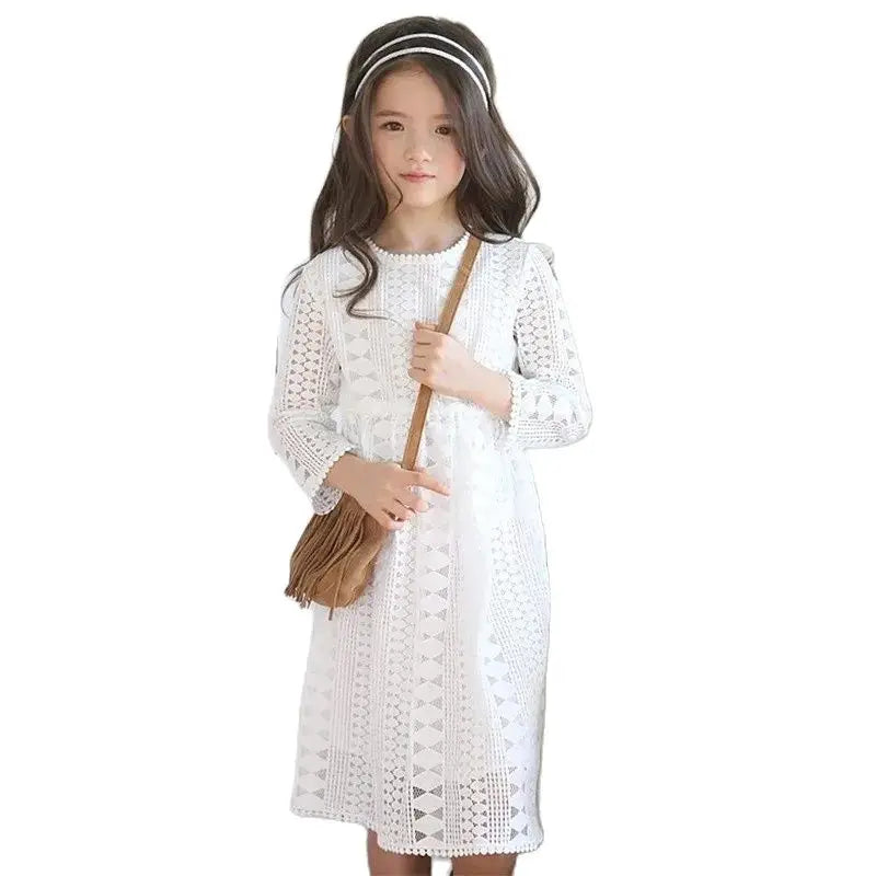 Spring Autumn Girls Lace Dress Long Sleeved Elegant Young Girls Midi Dresses