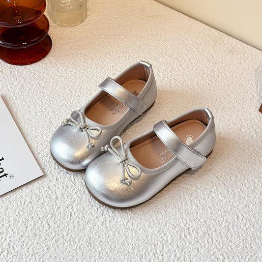 Girls' Princess Shoes Spring Autumn New Fashion Bow PU Leather Loafer Non-slip School Student Loafer Flats