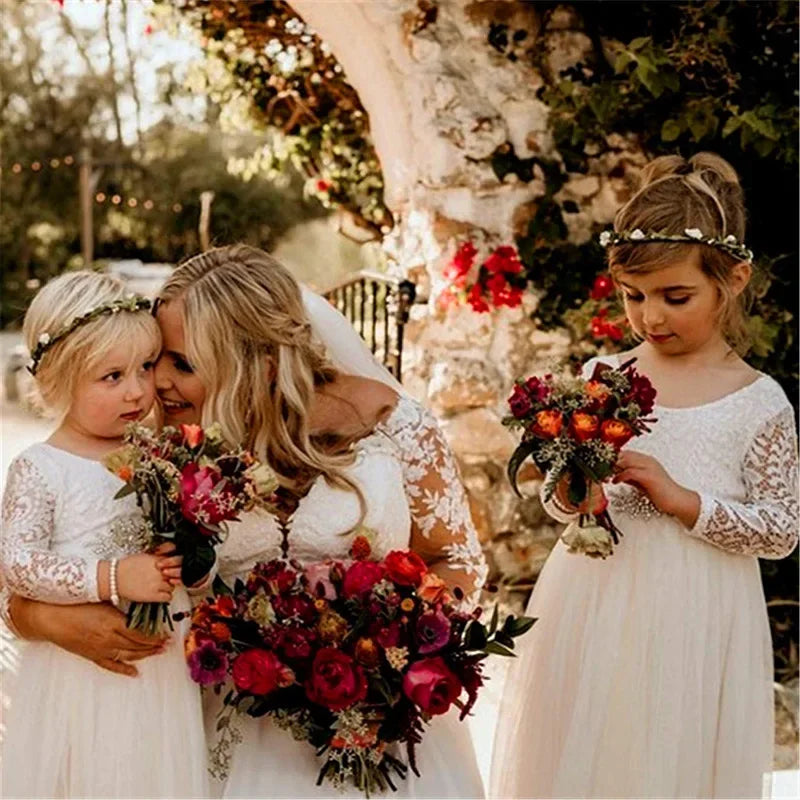 Princess Dresses for Weddings Birthday Elegant Flower Girl Fashion Long Lace