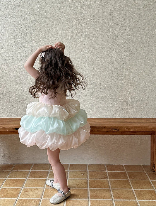Baby Girl's Summer Dress Little Girl Flower Bud Sleveless Dress With Bow
