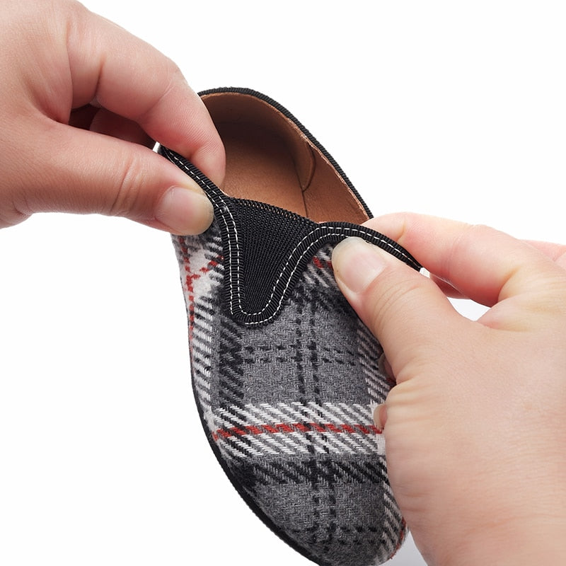 Boys Loafers Slip On Shoes Elastic White Grey Plaid