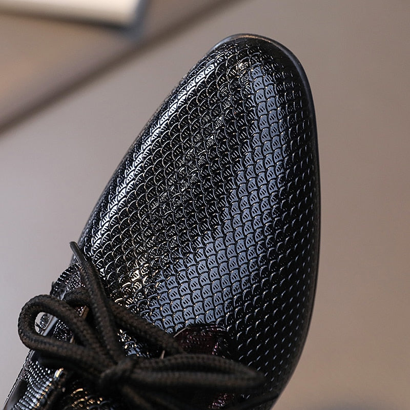 Boys Pointed Leather Shoes Children British Black