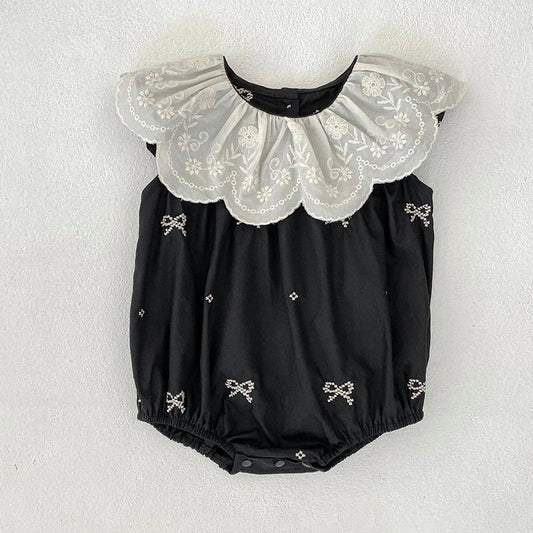 Black Embroidery Bow Romper