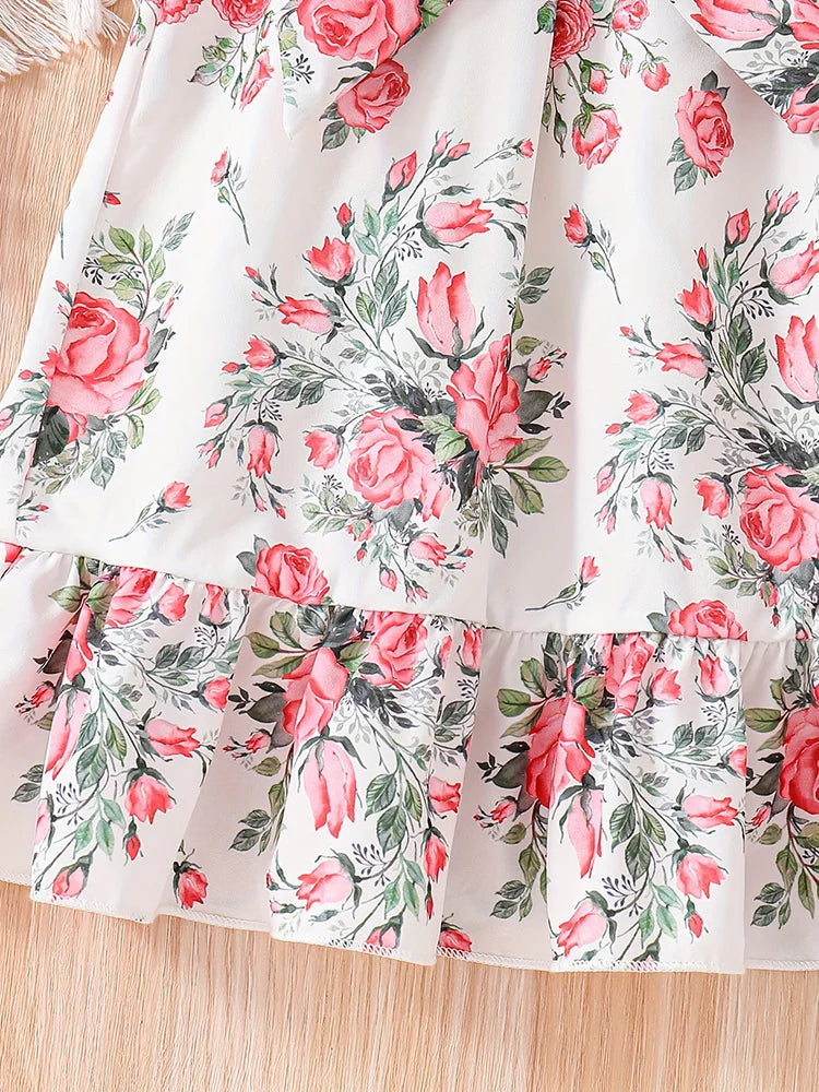 Girls' Summer Romantic Floral Pattern Spliced Dress
