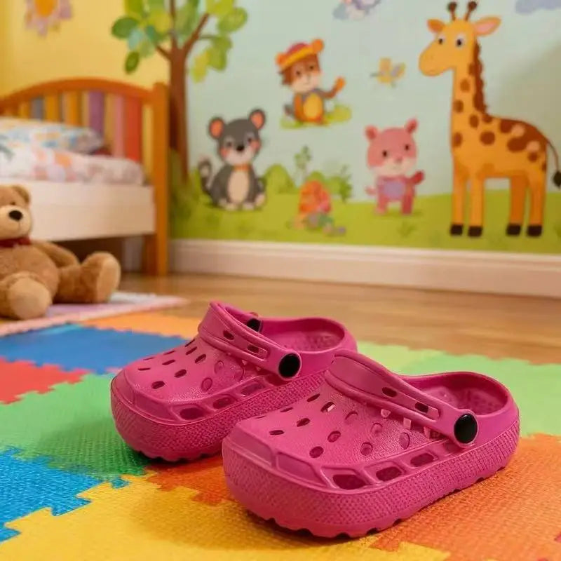 Girls Pink Cut-out Design Clogs Soft Sole Anti-slip Children's Indoor Footwear