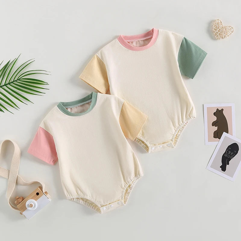 Javier Baby Summer Romper Sleeve Neck Contrast Color