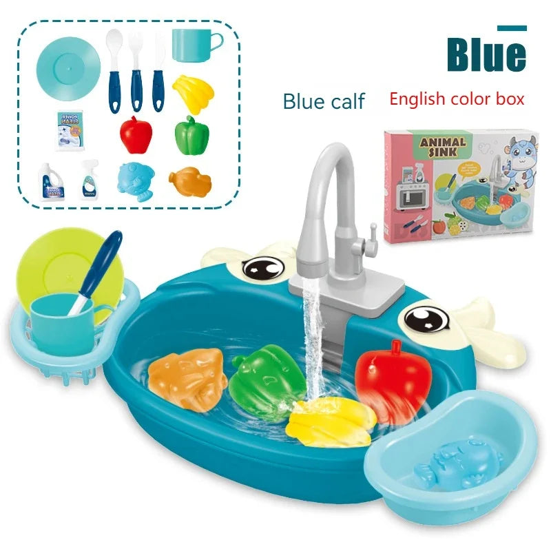 Toy Kitchen Set for Toddlers with Electric Circulating Water, Dishwasher Sink, Imaginative Pretend Play