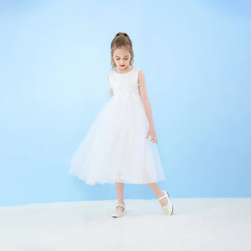 Flower Girl Dresses Lace Ankle Length Sleeveless Princess Dresses for Parties