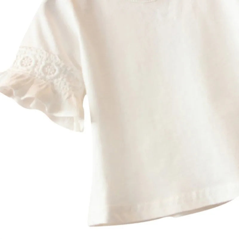 Carla Sleeve T-Shirts Print Lace Tops Kids Tops Casual Crew