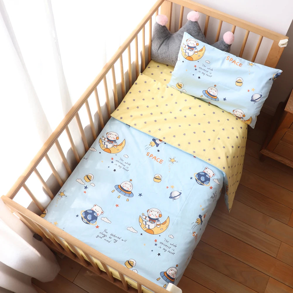 Newborns Pure Cotton Crib Kit Cot Linen Duvet Cover Bedding Set