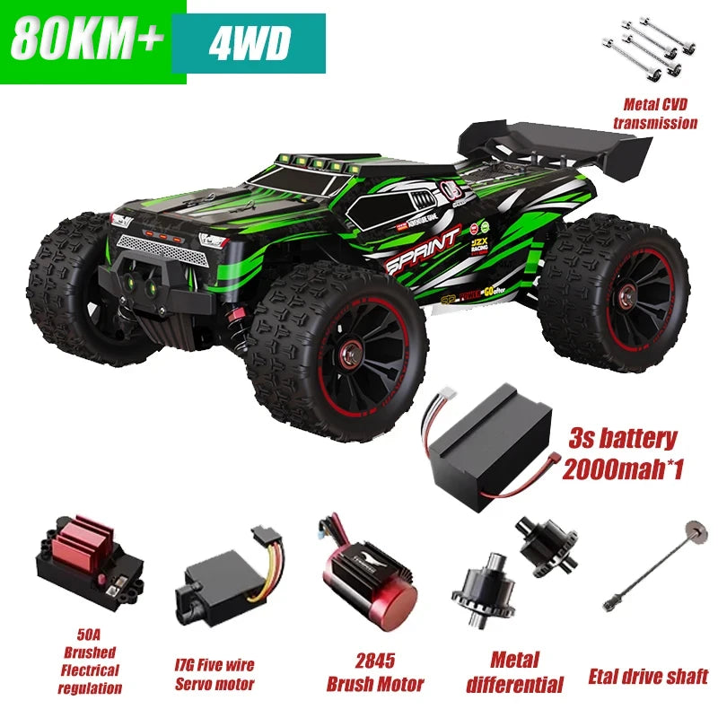 Rc Car Off Road 9255 High Speed 80KM/H Remote Control Car with LED Headlight Brushless 4WD 1/14 Monster Truck Toys for Boys Gift