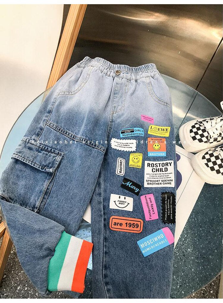 Vladi New Fashion Patchwork Teen Boy Clothes Kids Denim