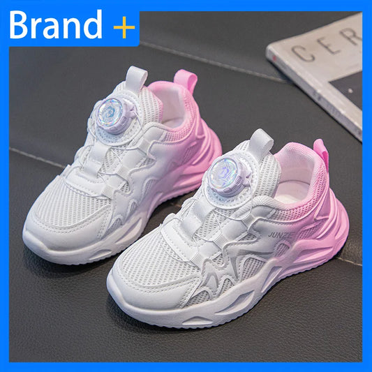 Girls Sports Shoes Pink Mesh Breathable Lightweight Running Shoes